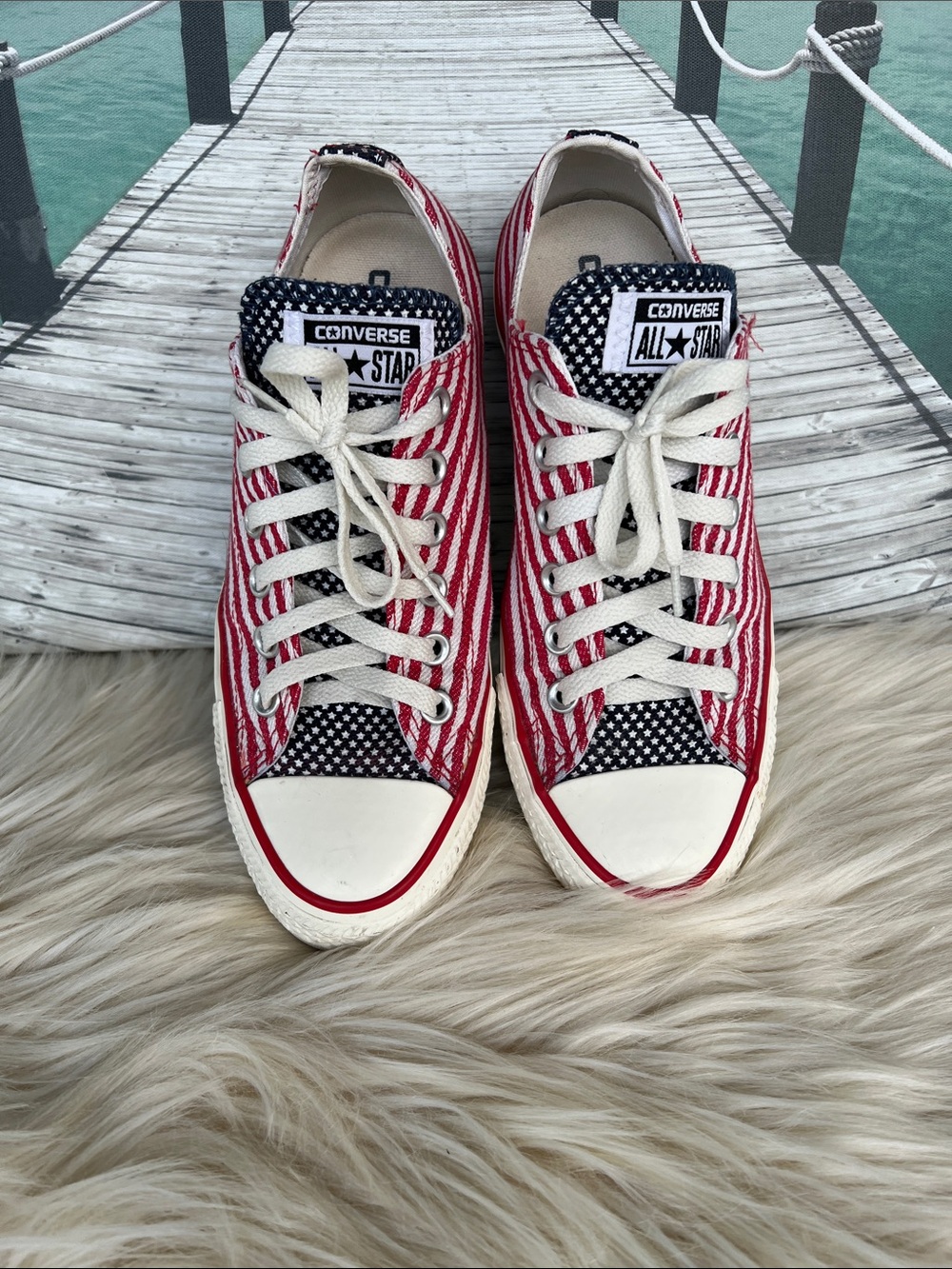 UNISEX Converse red white and blue American flag low top sneakers